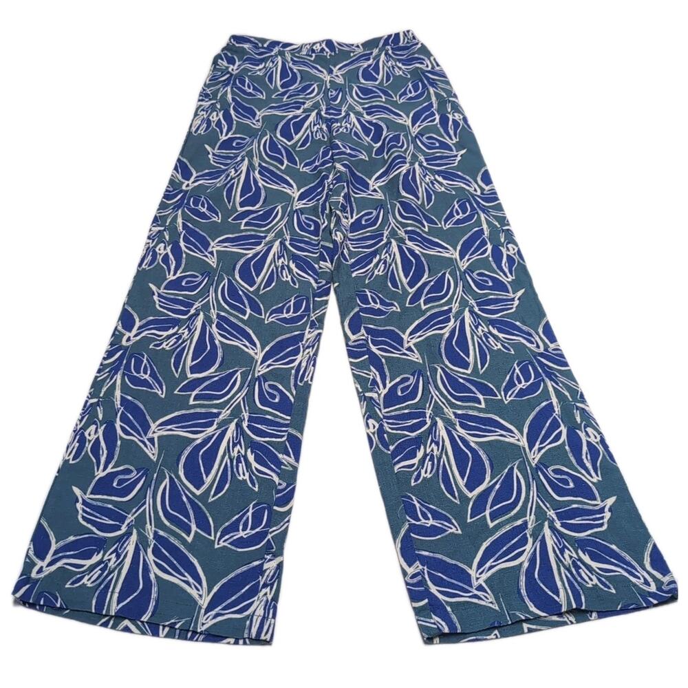 Happily Grey Linen Blend Wide Leg‎ Pants Womens S/M Blue Teal Pull On NEW NWT